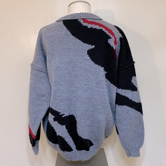 Vintage Handmade Grey Acrylic Knit Crew Neck Sweater L - Picture 3 of 9